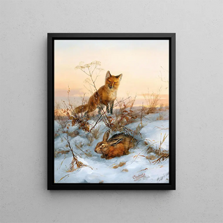 Fox and Hare - Carl Gerber — framed artwork on a wall