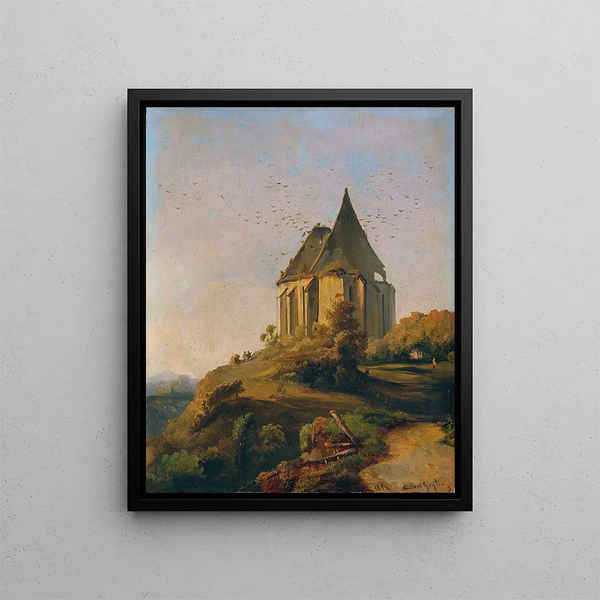 Carl Geyling’s Church Ruins in a black frame on a light wall