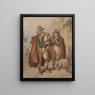 Players of Bagpipes and Flute - Carl Goebel — framed artwork on a wall