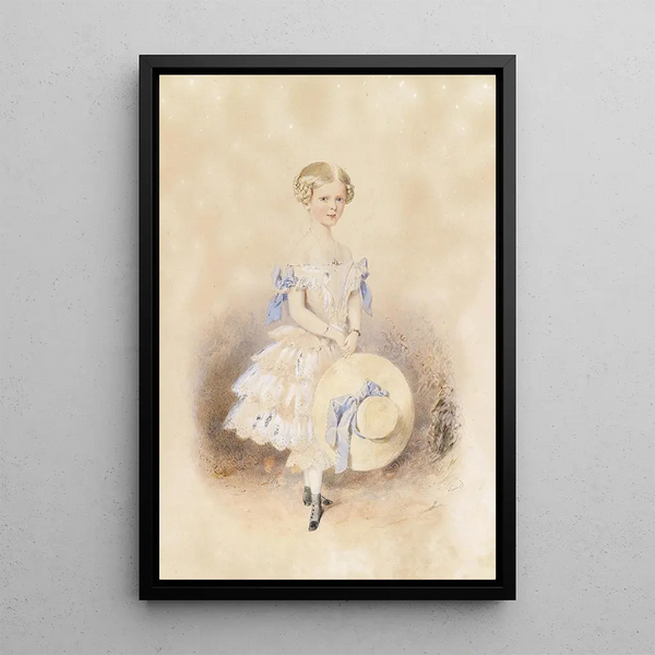 Young girl with straw hat - Carl Goebel — framed artwork on a wall