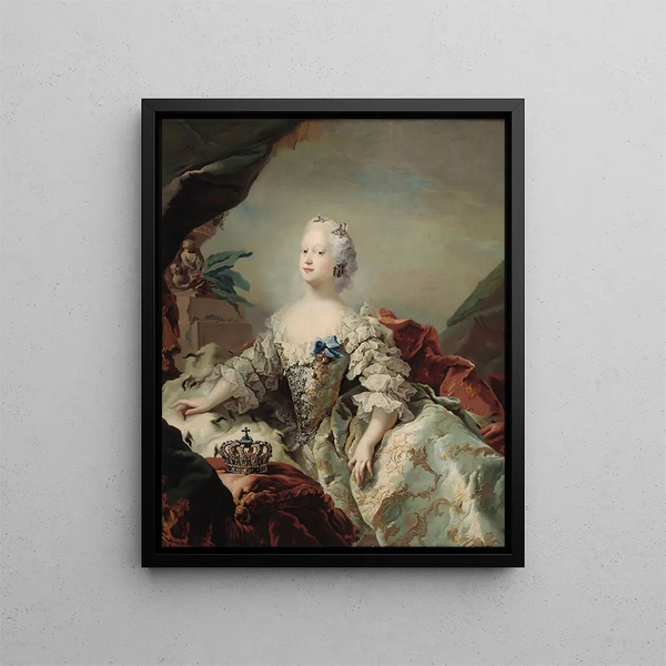 Louise Frederik against the first queen in her coronation robes - Carl Gustaf Pilo — framed artwork on a wall