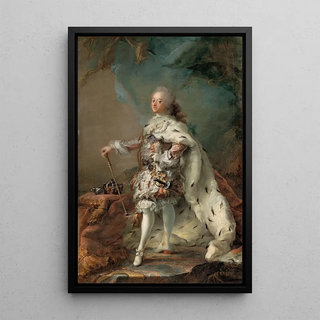 Portrait painting of Frédéric V in anointing robe - Carl Gustaf Pilo — framed artwork on a wall