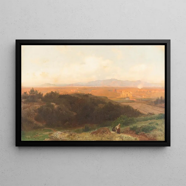 Sunset over the Roman countryside - Carl Gustav Rodde — framed artwork on a wall