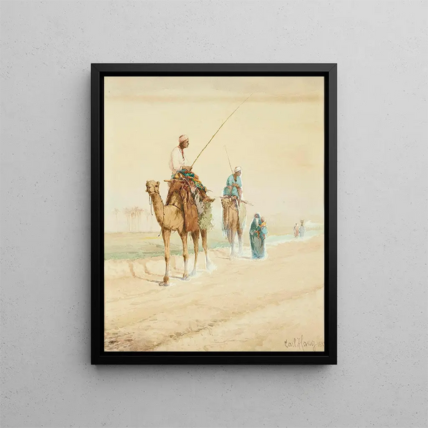 Voyageurs arabes sur une route égyptienne - Carl Haag — framed artwork on a wall