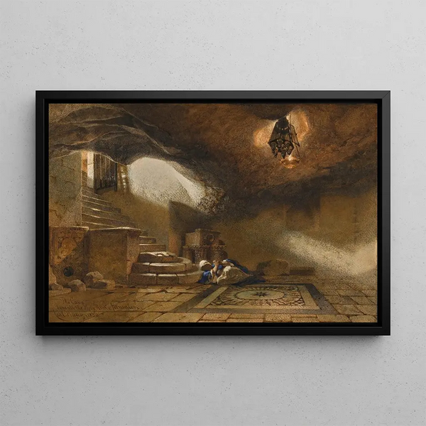 La Grotte sous le rocher sacré de Jérusalem - Carl Haag — framed artwork on a wall