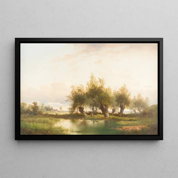 Fisherman under the willows - Carl Hasch — framed artwork on a wall