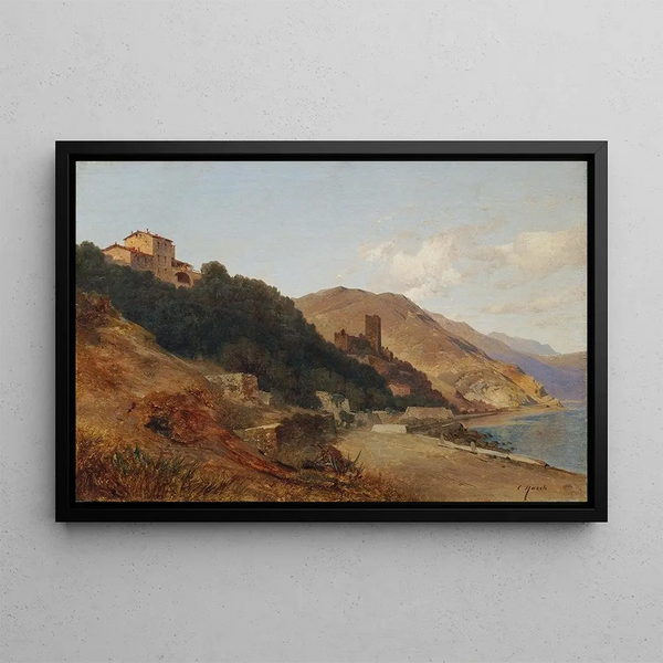 Italian Evening Landscape - Carl Hasch — framed artwork on a wall