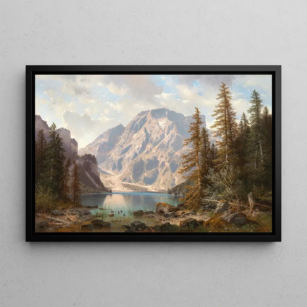 Lac de Braies avec le Seekofel Tyrol - Carl Hasch — framed artwork on a wall