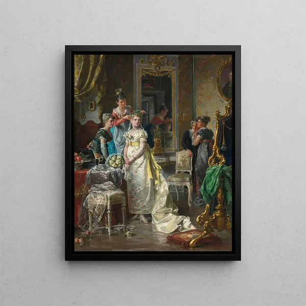 Dressing the bride - Carl Herpfer — framed artwork on a wall