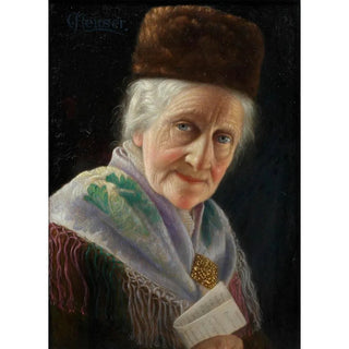 Reproduction of the painting Portrait of an old lady with a fur hat - Carl Heuser