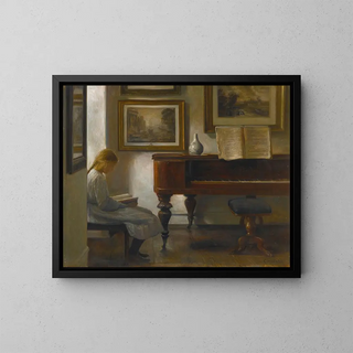 Girl in an Interior - Carl Holse — framed artwork on a wall