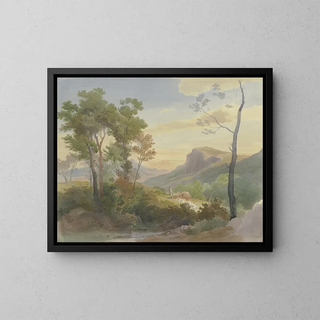 Mountain Landscape Painting of Italy - Carl Hummel — framed artwork on a wall
