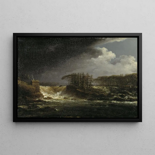 a waterfall at Älvkarleby - Carl Johan Fahlcrantz — framed artwork on a wall
