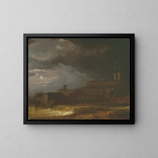 Moonlit Landscape View of Uppsala - Carl Johan Fahlcrantz — framed artwork on a wall