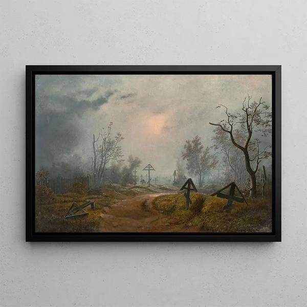 Clouds over a Russian cemetery - Carl Julius von Leypold — framed artwork on a wall
