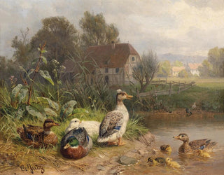 Ducks by the pond - Carl Jutz — artwork view
