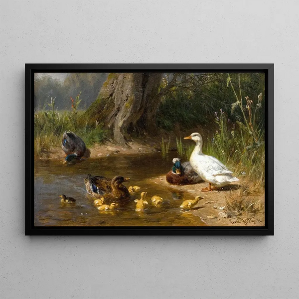 Canards au bord de l'eau - Carl Jutz — framed artwork on a wall