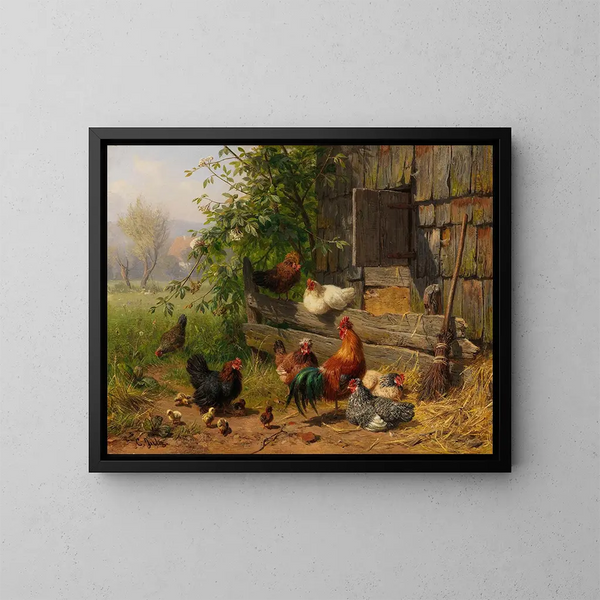 Cour de poules - Carl Jutz — framed artwork on a wall