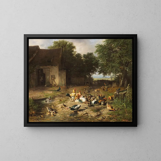Summer Cour of Hens - Carl Jutz the Elder — framed artwork on a wall