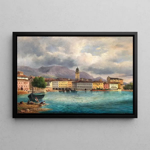 Vue de Riva sur le lac de Garde - Carl Lafitte — framed artwork on a wall