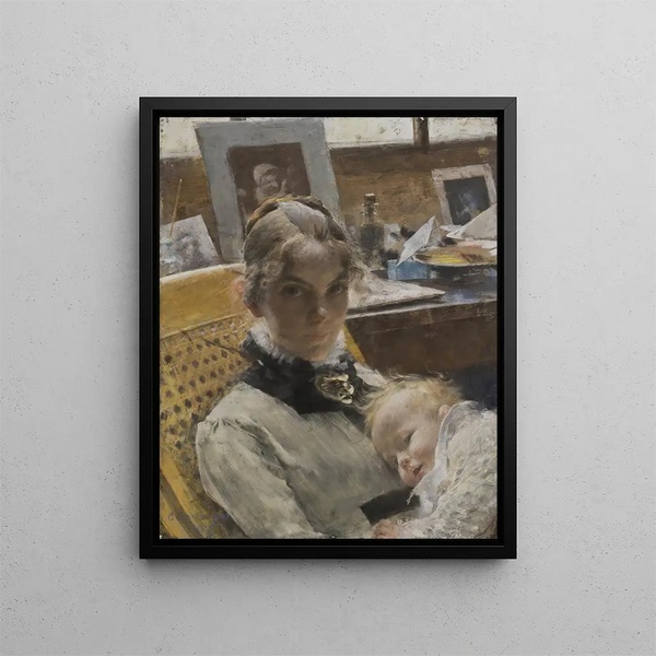 A Studio Romance The Artist's Wife and Her Daughter - Carl Larsson — framed artwork on a wall