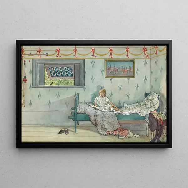 Cocorico il est sept heures - Carl Larsson — framed artwork on a wall