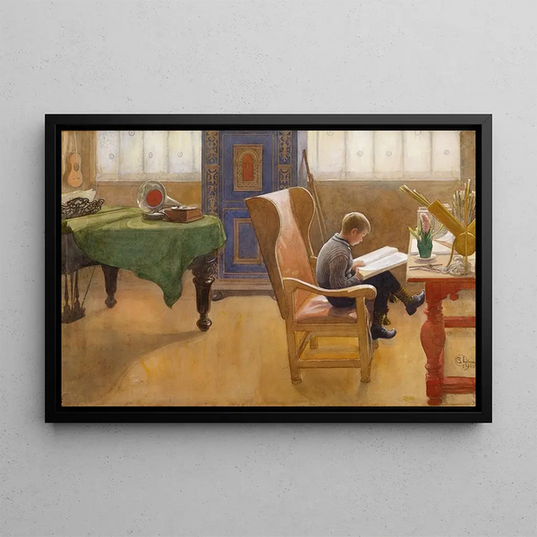 Esbjörn in the study corner - Carl Larsson — framed artwork on a wall