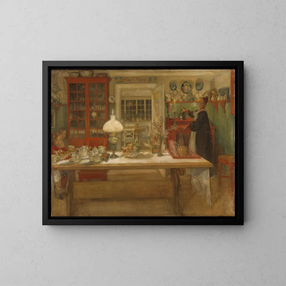 Preparation for a match - Carl Larsson — framed artwork on a wall