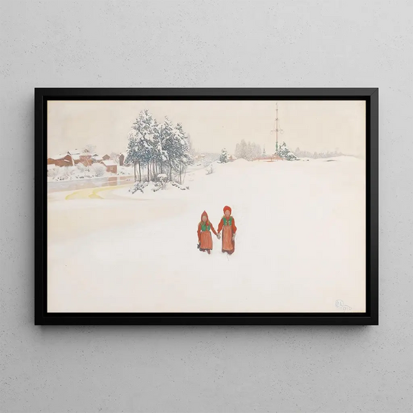 in the snow - Carl Larsson — framed artwork on a wall