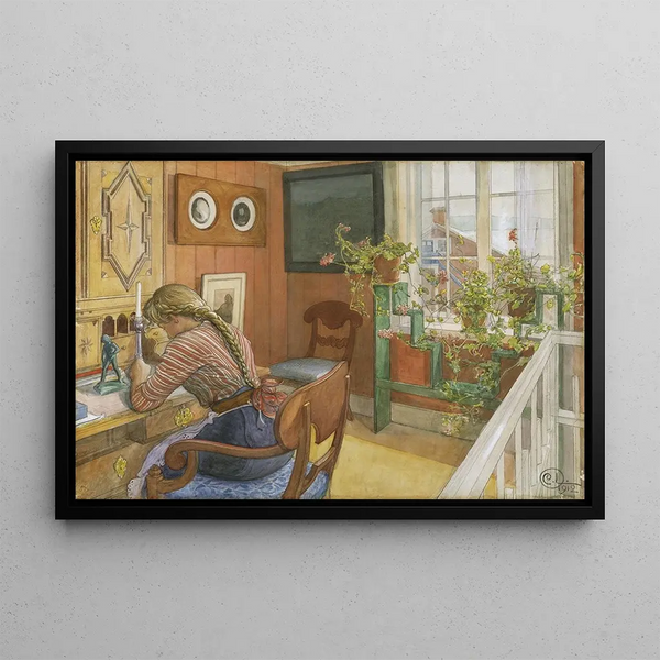 Letter writing - Carl Larsson — framed artwork on a wall