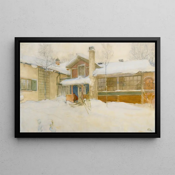 My country cottage in winter Sundborn - Carl Larsson — framed artwork on a wall