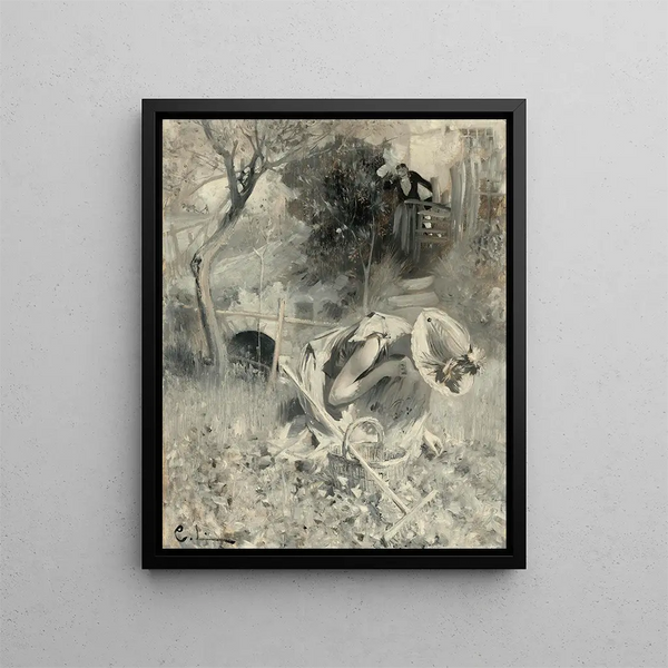 Garden idyll painting - Carl Larsson — framed artwork on a wall