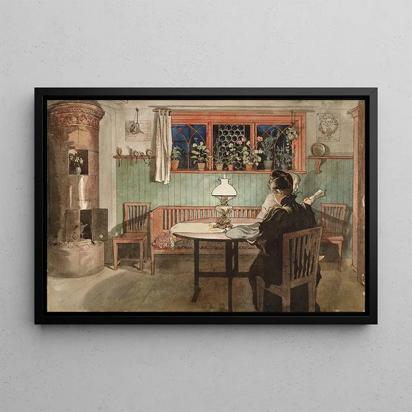 When the children are in bed - Carl Larsson — framed artwork on a wall