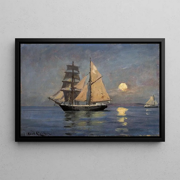 Atmosphère nocturne en mer, pleine lune - Carl Locher — framed artwork on a wall
