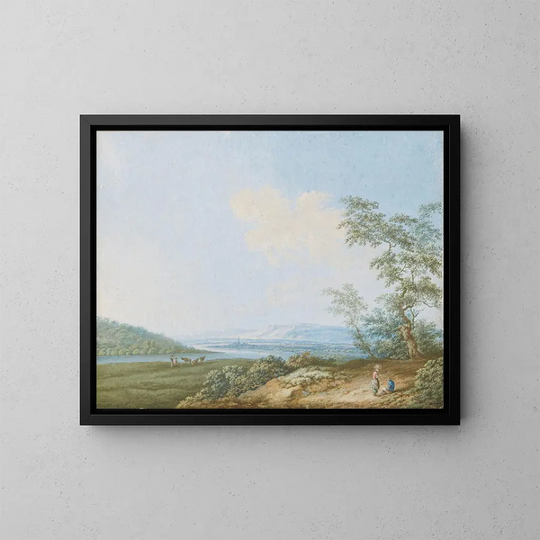 Landscape with a River - Carl Ludwig Hackert — framed artwork on a wall
