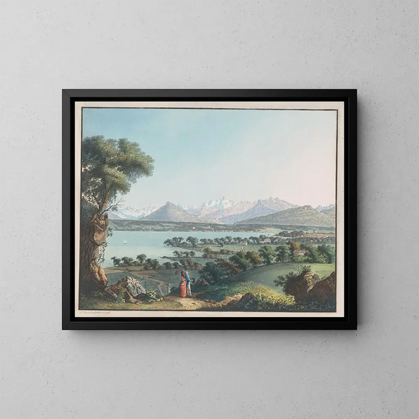 View of Mont-Blanc and part of Geneva - Carl Ludwig Hackert — framed artwork on a wall