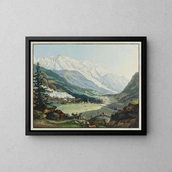 View of the Chamouny Valley taken near Argentière - Carl Ludwig Hackert — framed artwork on a wall
