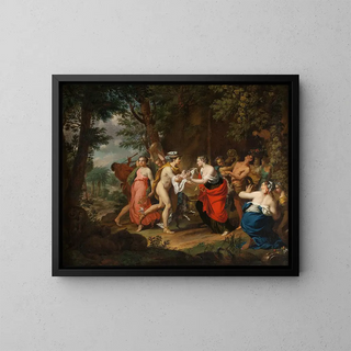 Mercure confiant l'enfant Bacchus aux nymphes sur Nysa - Carl Marcus Tuscher — framed artwork on a wall