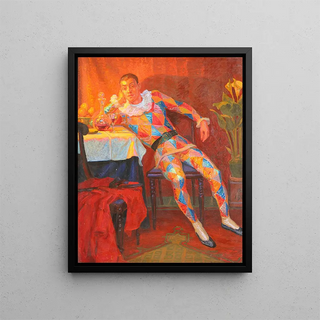 Interior with Harlequin - Carl Mathorne — framed artwork on a wall