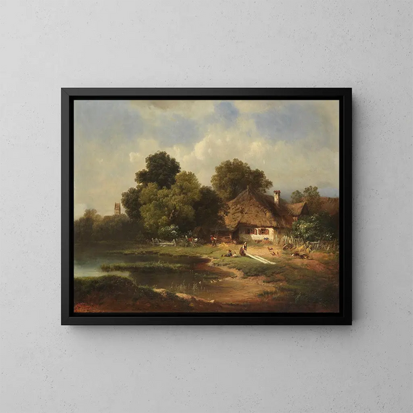 Landscape Painting with Farm - Carl Millner — framed artwork on a wall
