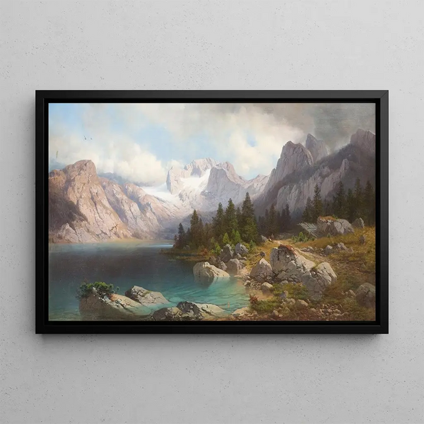 Vue sur le mont Zugspitze et le lac Eibsee - Carl Millner — framed artwork on a wall