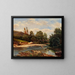 a landscape with a stream and a bridge - Carl Moll — framed artwork on a wall