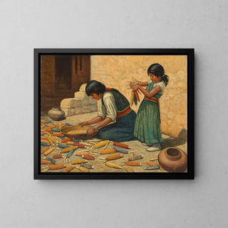 Corn drying painting - Carl Moon — framed artwork on a wall