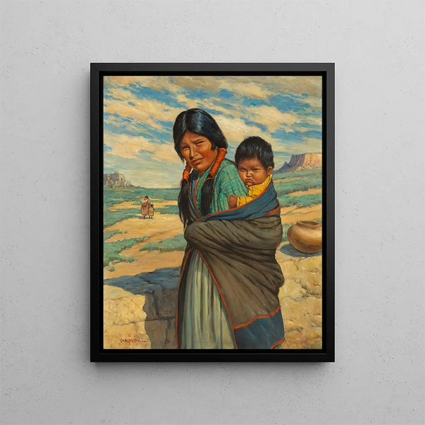 Hopi Mother and Child Painting - Carl Moon — framed artwork on a wall