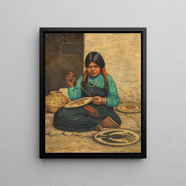 Plaques tissées par une femme Hopi - Carl Moon — framed artwork on a wall