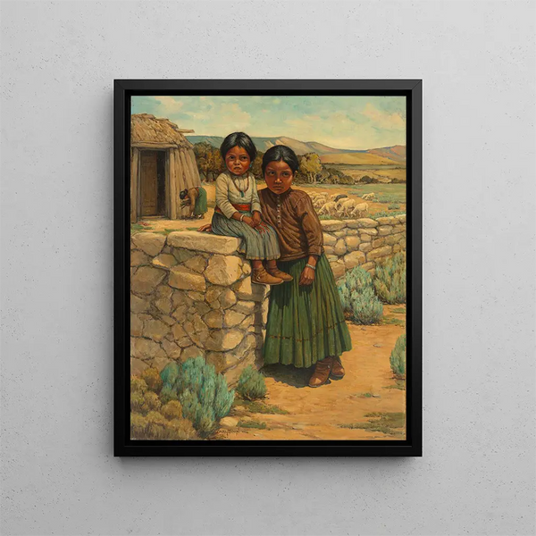 Navajo Sisters Painting - Carl Moon — framed artwork on a wall
