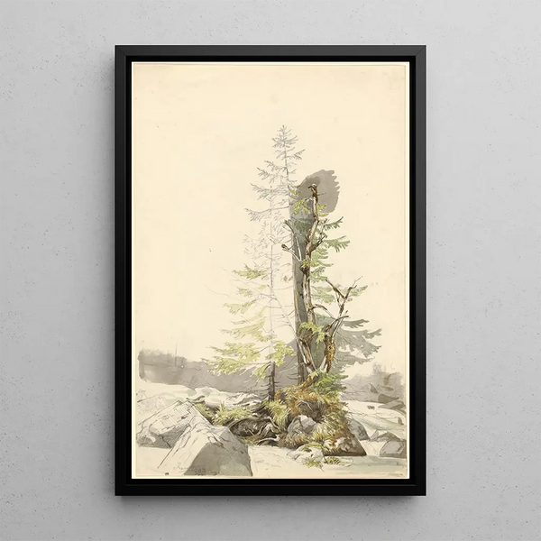 Reproduction of the painting of a Group of Trees near a Rocky Stream in Ramsau - Carl Morgenstern
