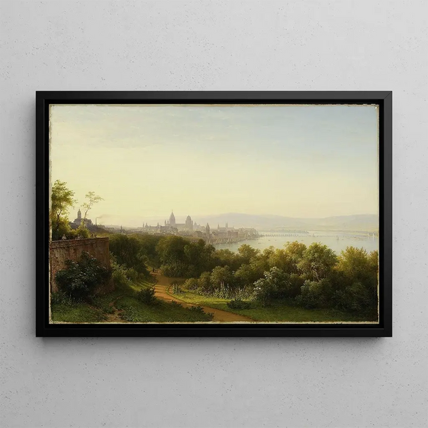 View of Mainz on the Rhine - Carl Morgenstern — framed artwork on a wall