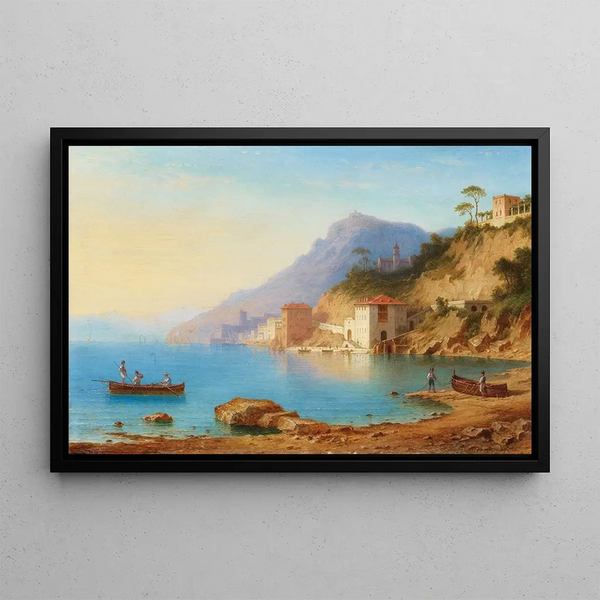 Vue de la côte amalfitaine - Carl Morgenstern — framed artwork on a wall