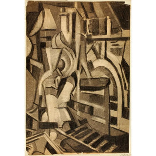 Abstract seated figure painting - Carl Newman — artwork view